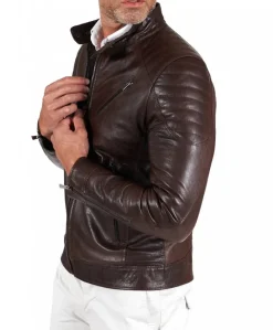 Uomo D'Arienzo U411 - Giacca moto in pelle testa di moro biker trapuntato spalle effetto liscio