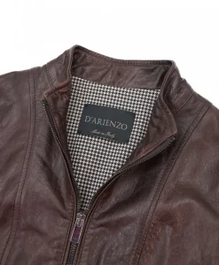 Donna D'Arienzo Vale - Giacca biker in pelle testa di moro effetto vintage collo coreana
