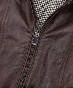 Donna D'Arienzo Vale - Giacca biker in pelle testa di moro effetto vintage collo coreana