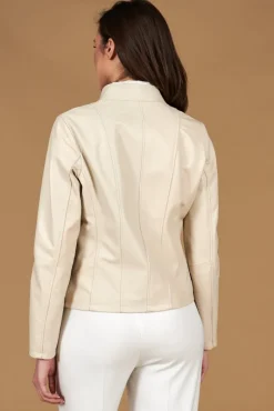 Donna D'Arienzo Vale - Giacca in pelle color crema profili fango colletto coreana