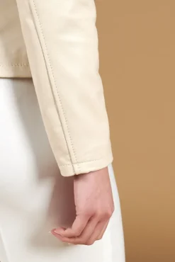 Donna D'Arienzo Vale - Giacca in pelle color crema profili fango colletto coreana