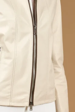 Donna D'Arienzo Vale - Giacca in pelle color crema profili fango colletto coreana