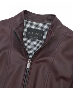 Donna D'Arienzo Vale - Giacca in pelle naturale bordeaux effetto liscio colletto coreana