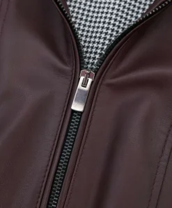 Donna D'Arienzo Vale - Giacca in pelle naturale bordeaux effetto liscio colletto coreana