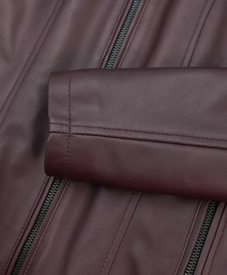 Donna D'Arienzo Vale - Giacca in pelle naturale bordeaux effetto liscio colletto coreana