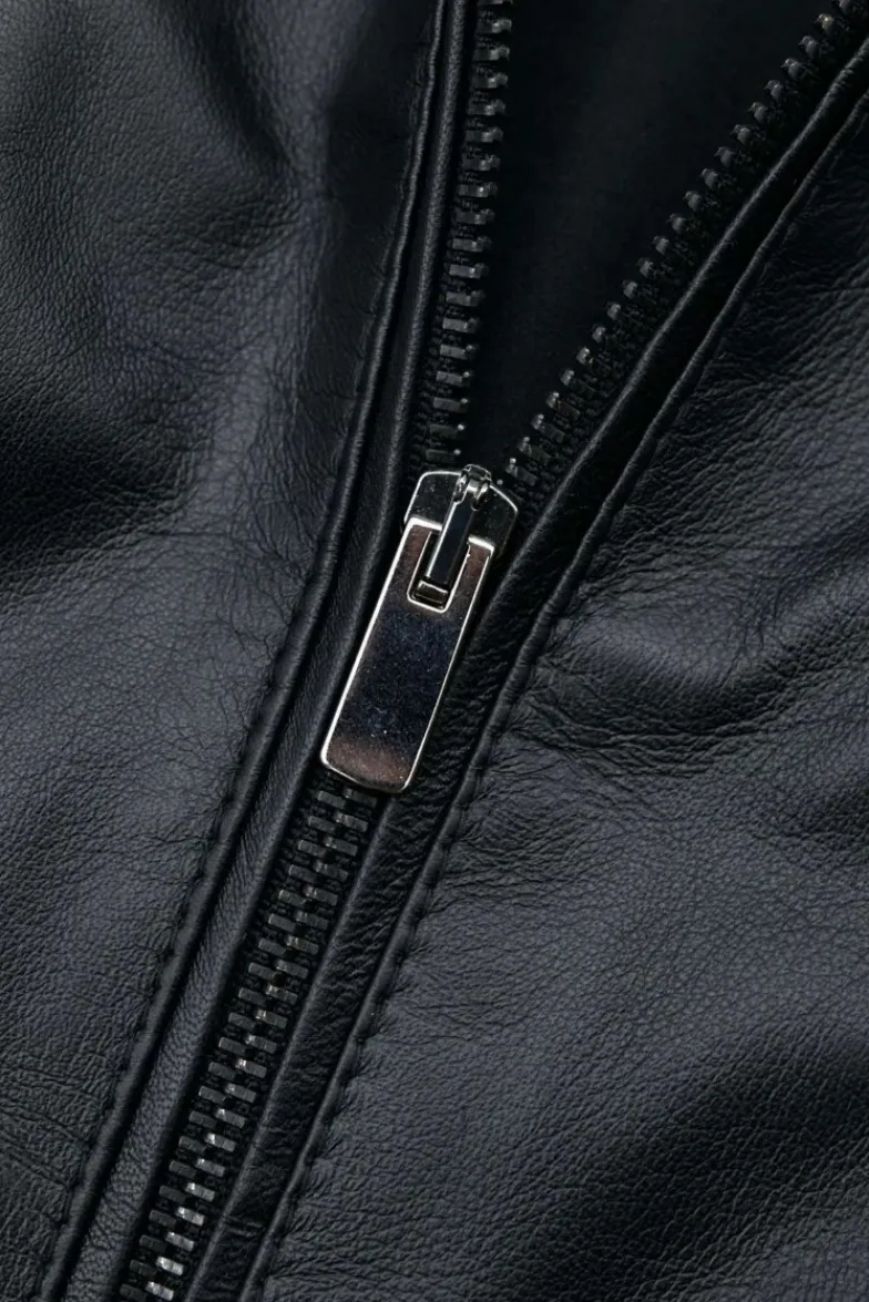 Donna D'Arienzo Vale - Giacca in pelle nera nappa effetto liscio colletto coreana