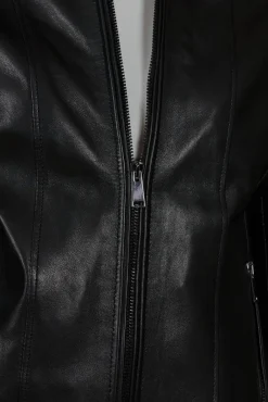 Donna D'Arienzo Vale Cam - Giacca in pelle nera nappa effetto liscio colletto camicia