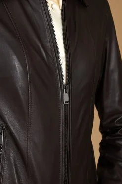 Donna D'Arienzo Vale Cam - Giacca in pelle naturale testa di moro effetto liscio colletto camicia