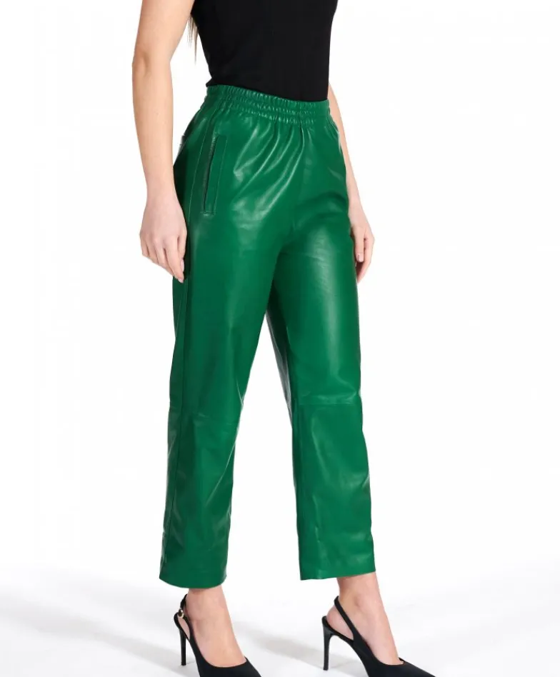 Donna D'Arienzo Vanda - Pantalone sfoderato in pelle naturale verde