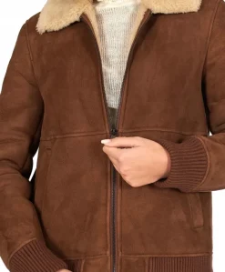 Donna D'Arienzo Vera - Bomber in montone scamosciato color cuoio colletto a contrasto