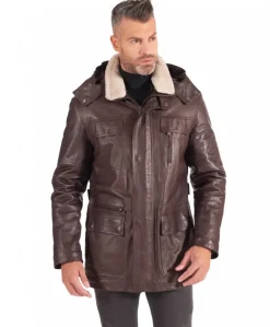 Uomo D'Arienzo Vittorio - Cappotto in pelle testa di moro con cappuccio staccabile