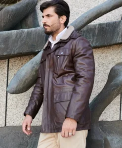 Uomo D'Arienzo Vittorio - Cappotto in pelle testa di moro con cappuccio staccabile