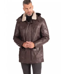 Uomo D'Arienzo Vittorio - Cappotto in pelle testa di moro con cappuccio staccabile