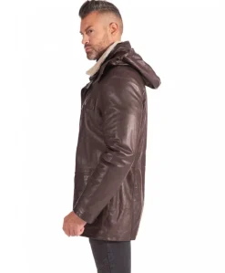 Uomo D'Arienzo Vittorio - Cappotto in pelle testa di moro con cappuccio staccabile