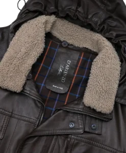 Uomo D'Arienzo Vittorio - Cappotto in pelle testa di moro con cappuccio staccabile