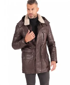 Uomo D'Arienzo Vittorio - Cappotto in pelle testa di moro con cappuccio staccabile