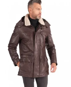 Uomo D'Arienzo Vittorio - Cappotto in pelle testa di moro con cappuccio staccabile