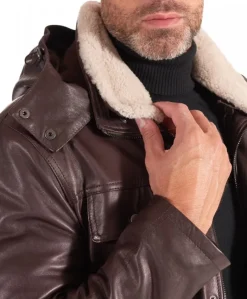 Uomo D'Arienzo Vittorio - Cappotto in pelle testa di moro con cappuccio staccabile