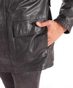 Uomo D'Arienzo Vittorio - Cappotto in pelle nera con cappuccio staccabile