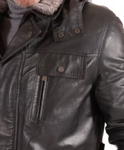 Uomo D'Arienzo Vittorio - Cappotto in pelle nera con cappuccio staccabile