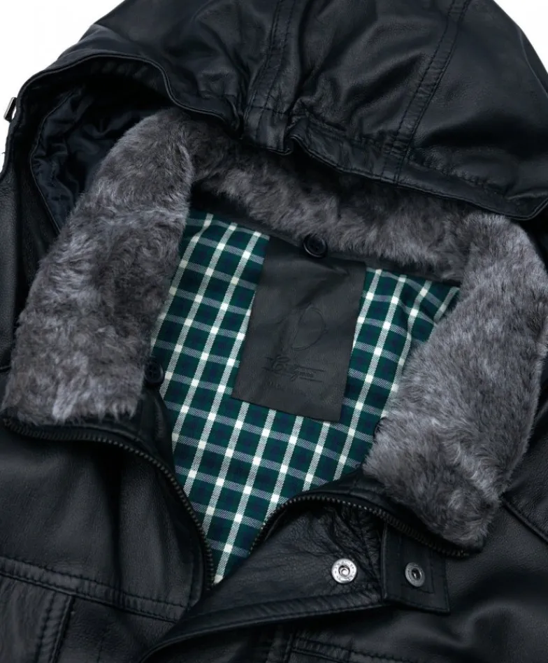 Uomo D'Arienzo Vittorio - Cappotto in pelle nera con cappuccio staccabile