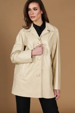 Donna D'Arienzo Wag - Giacca in pelle beige monopetto versione oversize