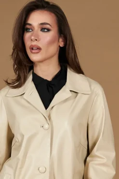 Donna D'Arienzo Wag - Giacca in pelle beige monopetto versione oversize