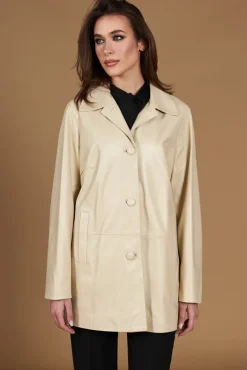 Donna D'Arienzo Wag - Giacca in pelle beige monopetto versione oversize