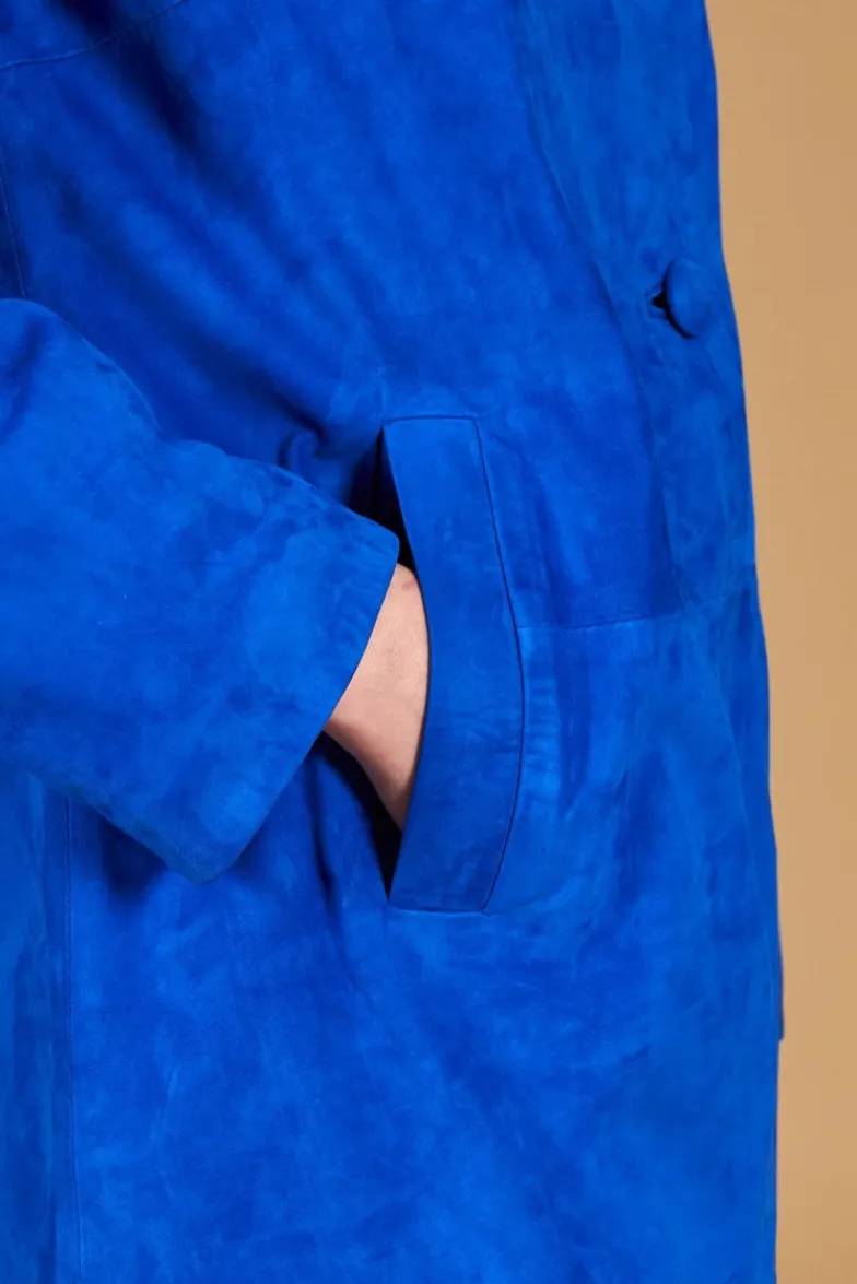 Donna D'Arienzo Wag - Giacca in pelle camoscio bluette monopetto versione oversize