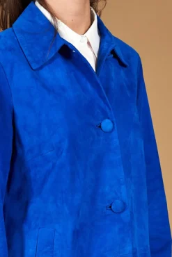 Donna D'Arienzo Wag - Giacca in pelle camoscio bluette monopetto versione oversize