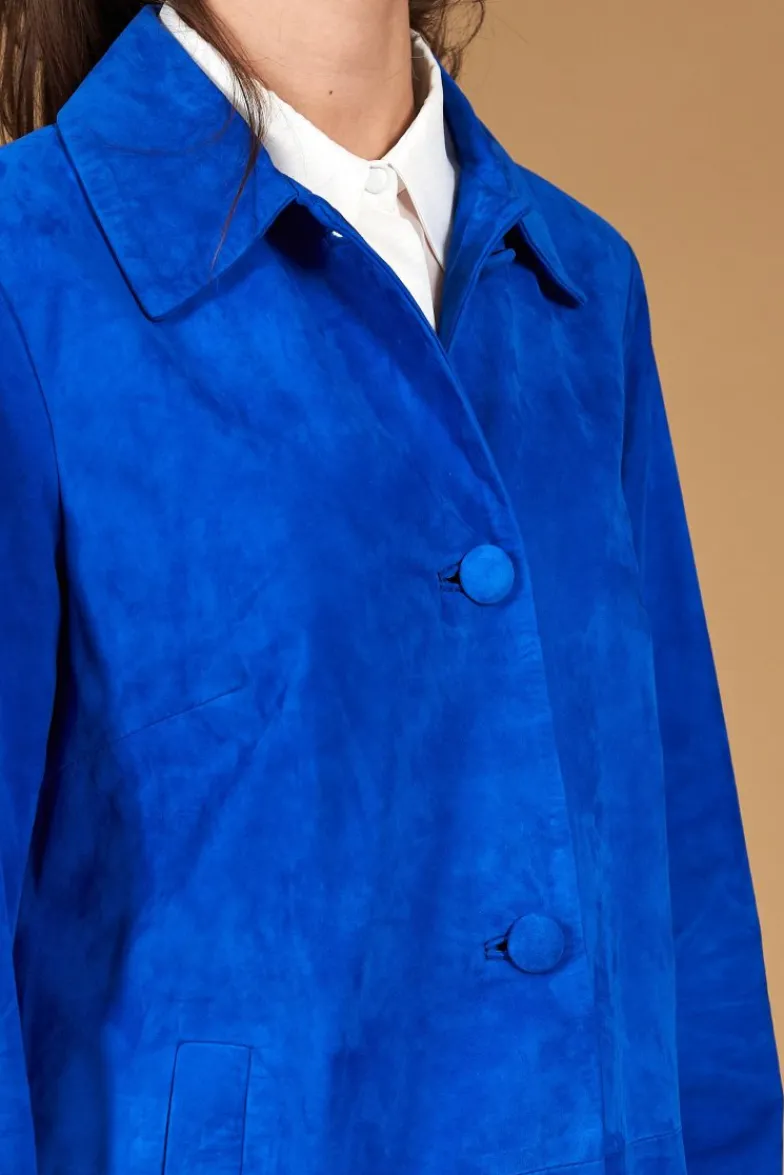 Donna D'Arienzo Wag - Giacca in pelle camoscio bluette monopetto versione oversize