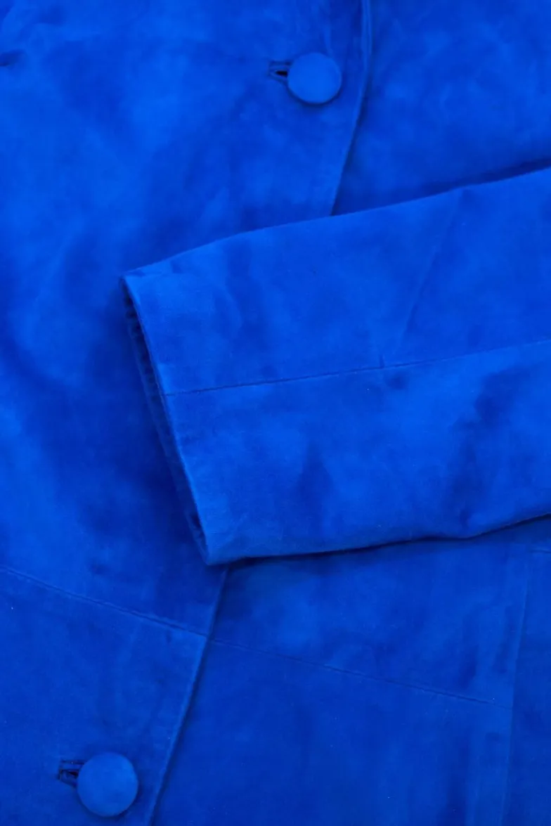 Donna D'Arienzo Wag - Giacca in pelle camoscio bluette monopetto versione oversize