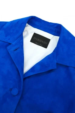 Donna D'Arienzo Wag - Giacca in pelle camoscio bluette monopetto versione oversize