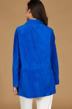 Donna D'Arienzo Wag - Giacca in pelle camoscio bluette monopetto versione oversize