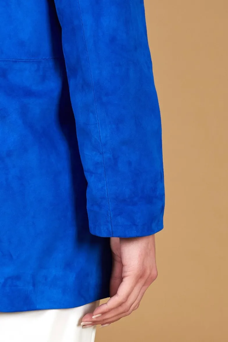 Donna D'Arienzo Wag - Giacca in pelle camoscio bluette monopetto versione oversize