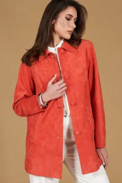 Donna D'Arienzo Wag - Giacca in pelle camoscio arancio monopetto versione oversize