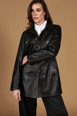 Donna D'Arienzo Wag - Giacca in pelle nera monopetto versione oversize