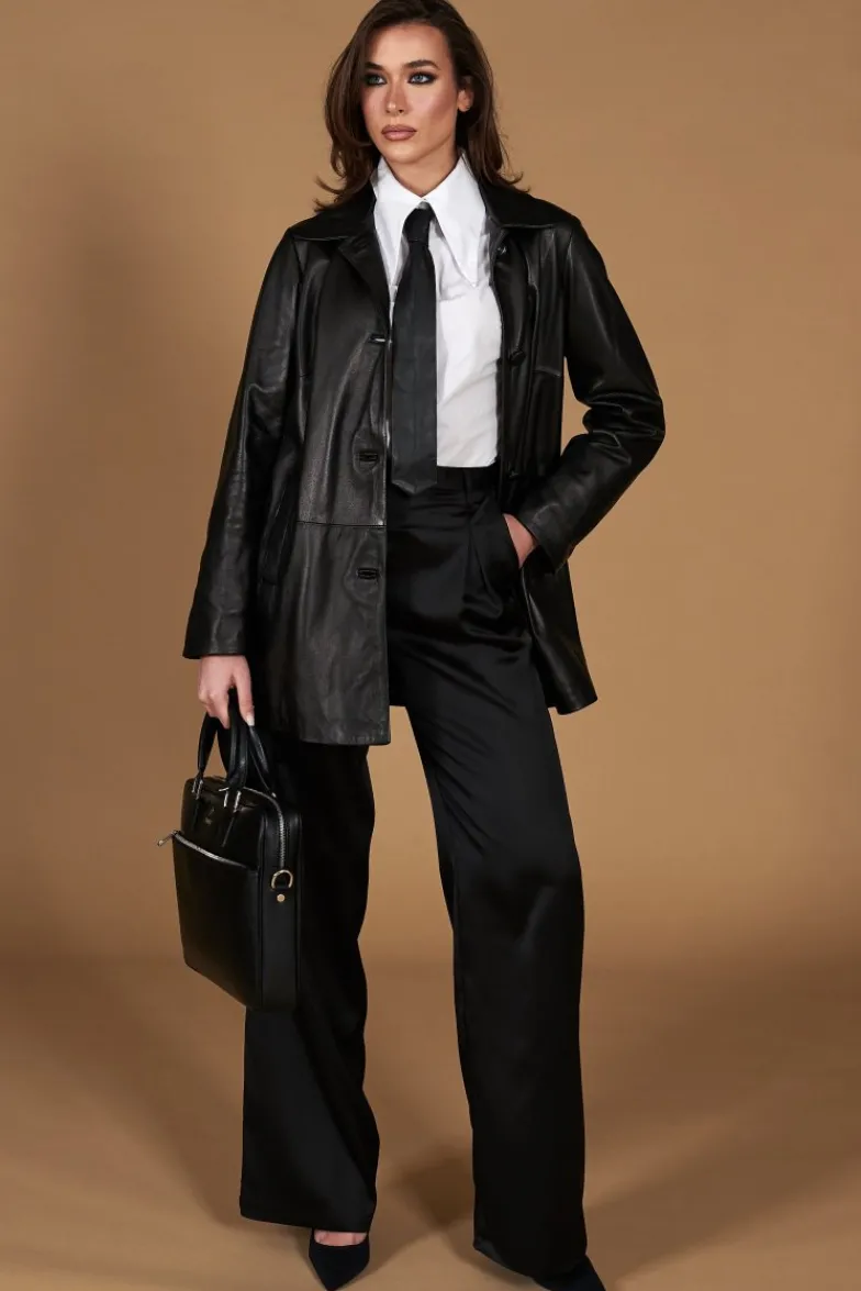 Donna D'Arienzo Wag - Giacca in pelle nera monopetto versione oversize