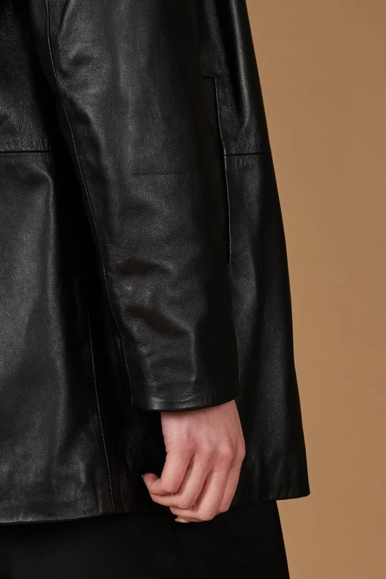 Donna D'Arienzo Wag - Giacca in pelle nera monopetto versione oversize