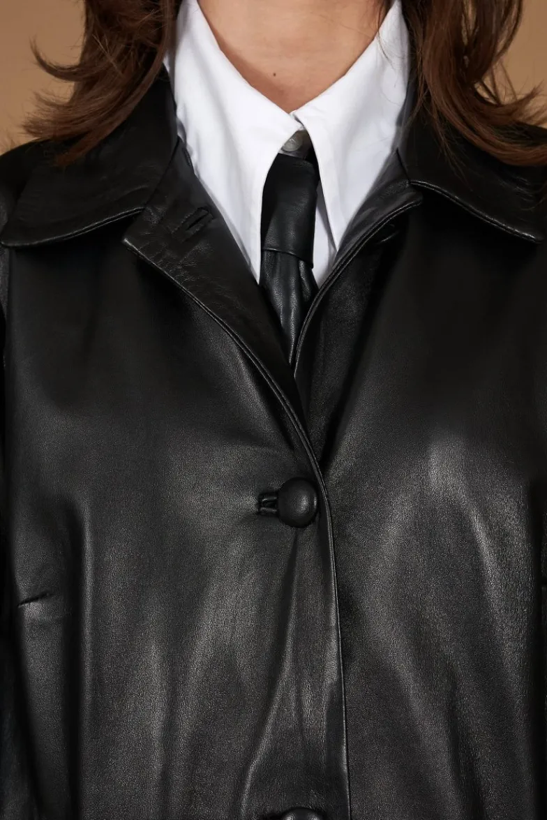 Donna D'Arienzo Wag - Giacca in pelle nera monopetto versione oversize