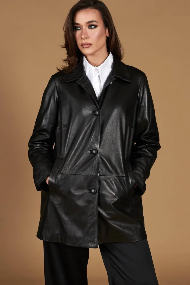 Donna D'Arienzo Wag - Giacca in pelle nera monopetto versione oversize