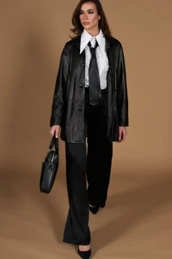 Donna D'Arienzo Wag - Giacca in pelle nera monopetto versione oversize