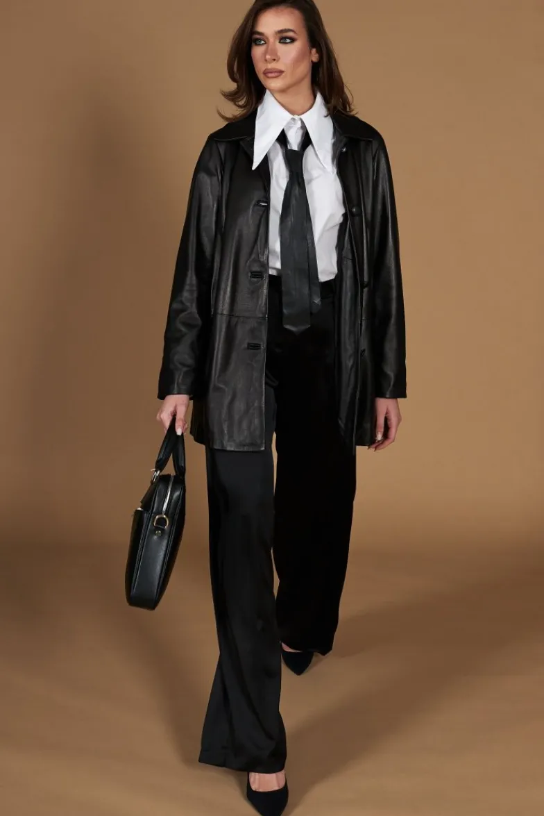 Donna D'Arienzo Wag - Giacca in pelle nera monopetto versione oversize