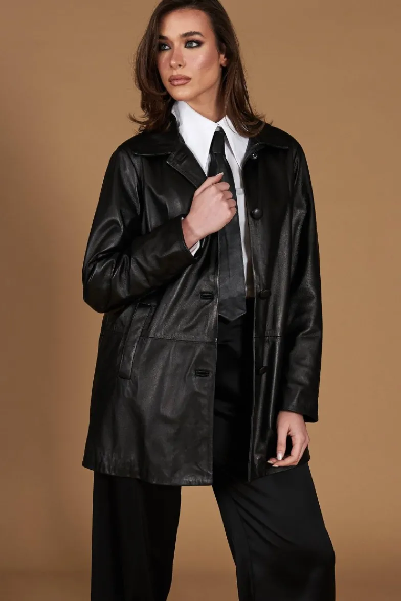 Donna D'Arienzo Wag - Giacca in pelle nera monopetto versione oversize