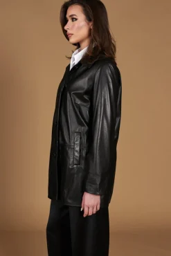 Donna D'Arienzo Wag - Giacca in pelle nera monopetto versione oversize