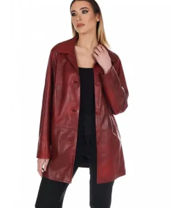 Donna D'Arienzo Wag - Giacca in pelle rosso nuvolato monopetto chiusura bottoni