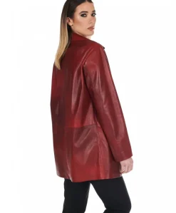 Donna D'Arienzo Wag - Giacca in pelle rosso nuvolato monopetto chiusura bottoni