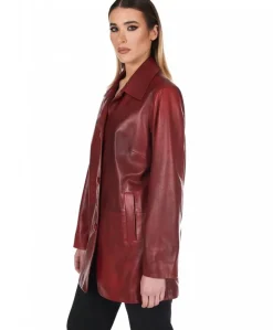 Donna D'Arienzo Wag - Giacca in pelle rosso nuvolato monopetto chiusura bottoni