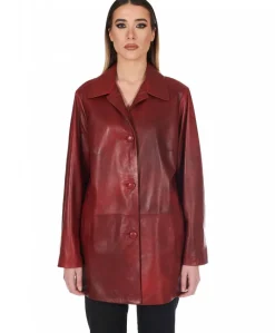 Donna D'Arienzo Wag - Giacca in pelle rosso nuvolato monopetto chiusura bottoni
