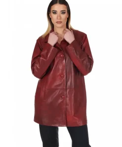 Donna D'Arienzo Wag - Giacca in pelle rosso nuvolato monopetto chiusura bottoni